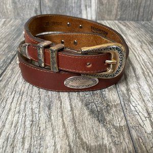 Vintage 90s Brighton Brown Leather Western Belt Silver Plated Buckle Size 32